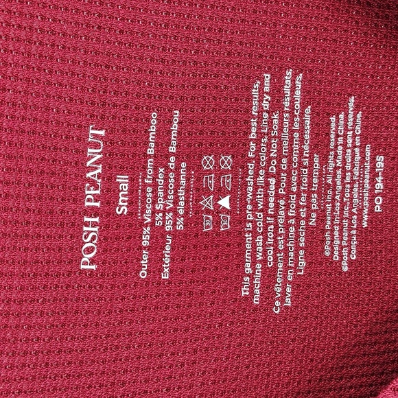 Posh Peanut burgundy maroon Henley Top Size Small Thermal Long Sleeve - Picture 4 of 7